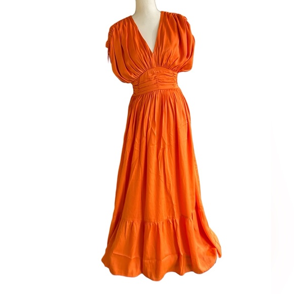 FRENCH CONNECTION mandarin orange Audrey satin maxi dress size 2 NWT - Picture 2 of 9